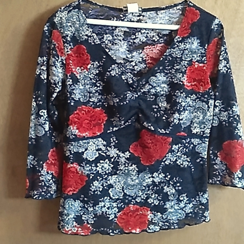 Blue and Red Women's Blouse